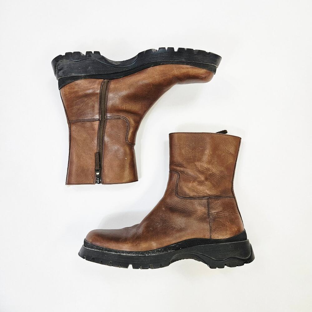 Y2k Prada Combat Boots Brown Leather Shearling Lined - EU 41/US 11 - Picture 2 of 8